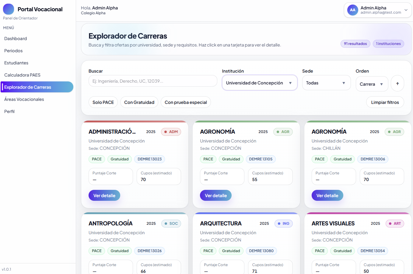 Explorador DEMRE con filtros